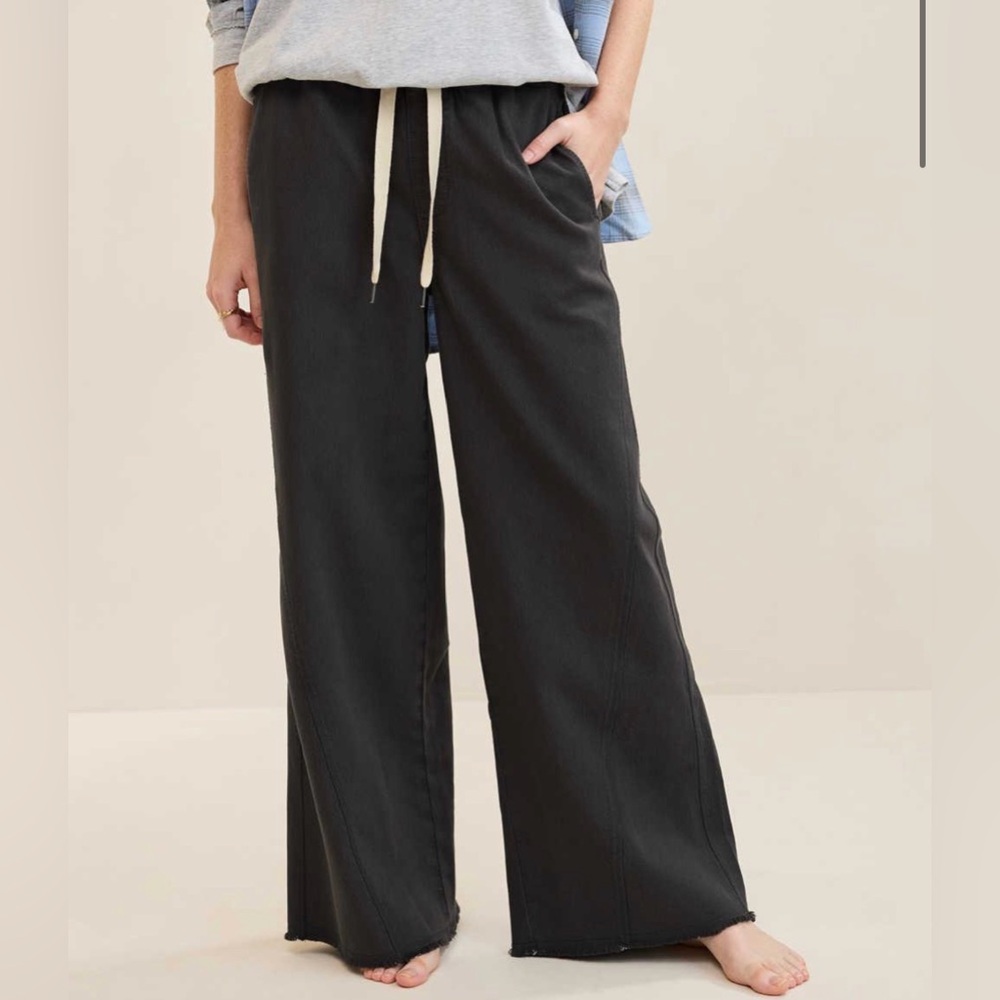 Aerie Soft Landing Trouser‎ Smoked Gray Loose Fit Super Wide Leg Large Short